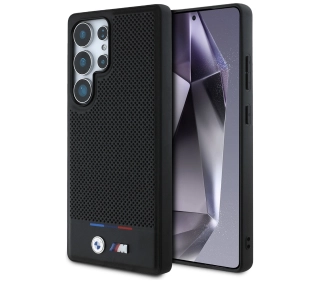 BMW Leather Tricolor Stripe MagSafe do Galaxy S25 Ultra Czarny