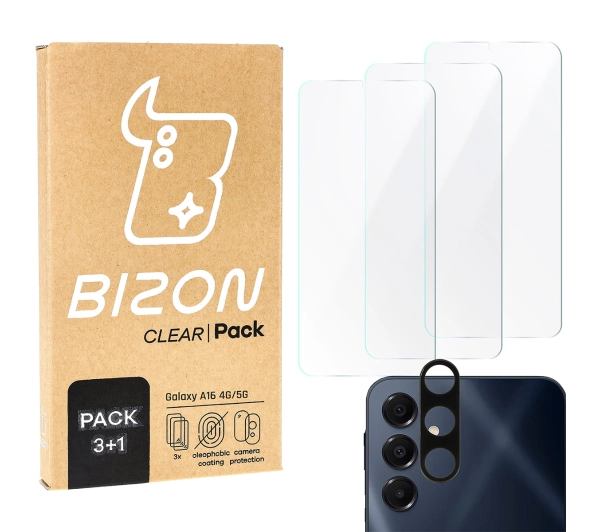 Bizon 3x szkło hartowane + szybka na aparat Clear 2 Pack do Galaxy A16 4G/5G
