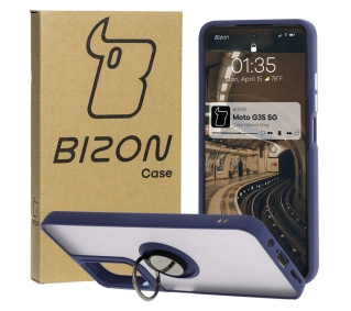 Bizon z uchwytem na palec Hybrid Ring do Motorola Moto G35 5G Przydymione z granatową ramką