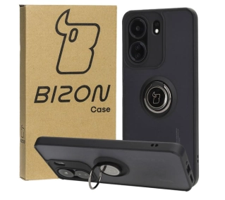 Bizon z uchwytem na palec Hybrid Ring do Xiaomi Redmi 13C / Xiaomi Poco C65 Przydymione z czarną ramką
