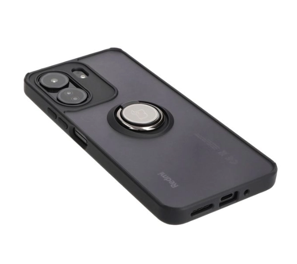 Bizon z uchwytem na palec Hybrid Ring do Xiaomi Redmi 13C / Xiaomi Poco C65 Przydymione z czarną ramką
