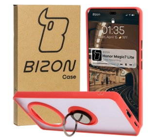 Bizon z uchwytem na palec Hybrid Ring do Honor Magic7 Lite Przydymione z czerwoną ramką
