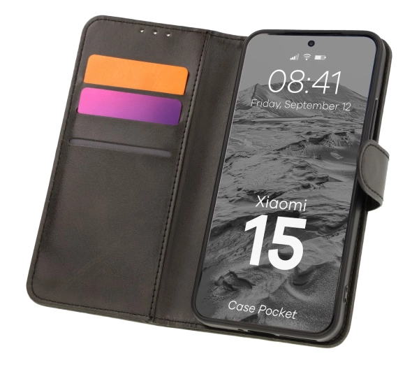 Bizon z klapką Pocket do Xiaomi 15 Czarny