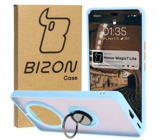Bizon z uchwytem na palec Hybrid Ring do Honor Magic7 Lite Przydymione z jasnoniebieską ramką