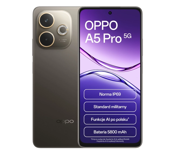 OPPO A5 Pro 5G 8/256GB Funkcje AI 6,6" 120Hz 50Mpix Brązowy