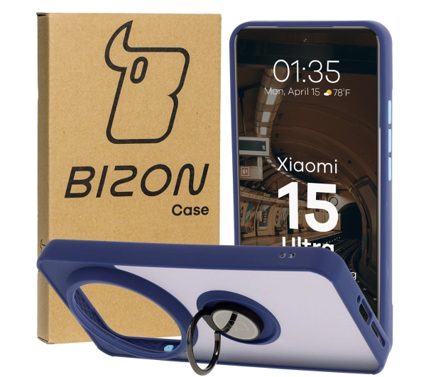 Bizon z uchwytem na palec Hybrid Ring do Xiaomi 15 Ultra przydymione z Granatową ramką