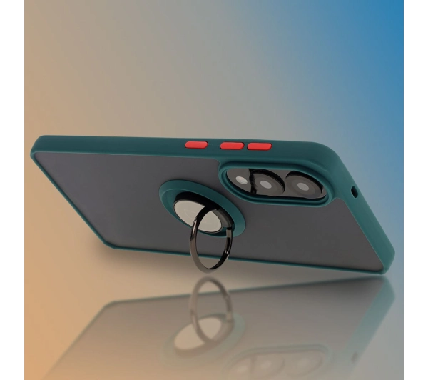 Bizon z uchwytem na palec Hybrid Ring do Galaxy S25 Edge przydymione z Ciemnozieloną ramką