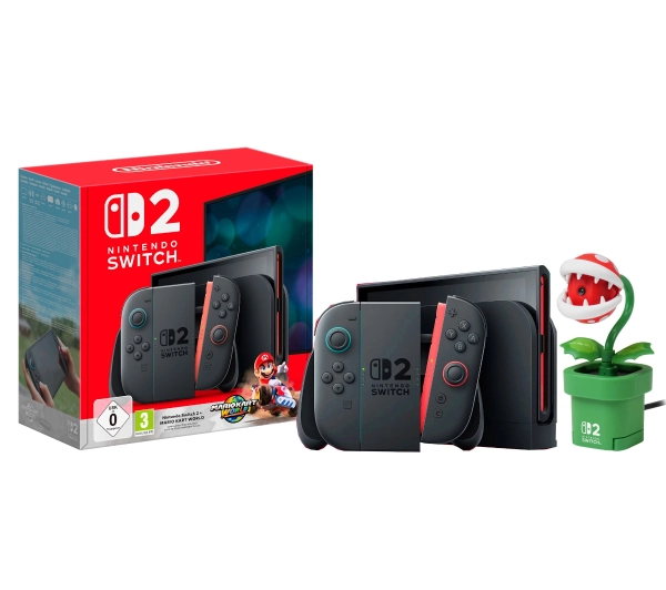 Nintendo Switch 2 Joy-Con Czarny + Mario Kart World + Kamera Piranha Plant