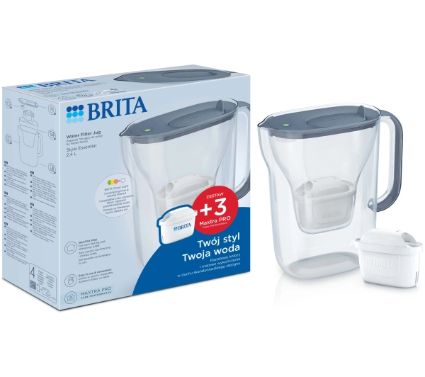 Dzbanki filtrujące - Brita Style Essential 2,4l 3 wkłady Szary