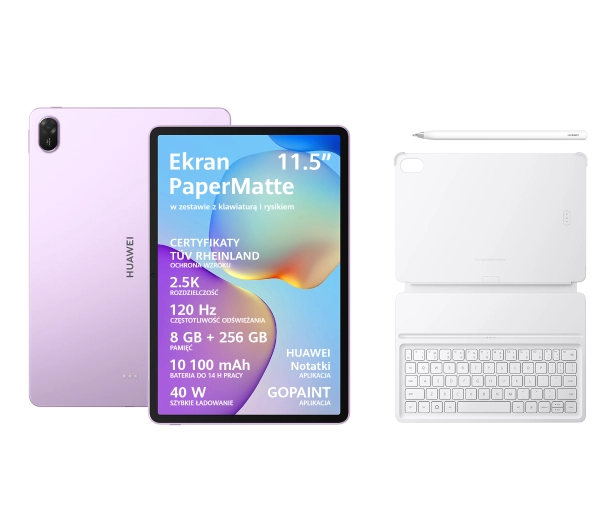 Huawei MatePad 11,5" 2025 8/256GB Wi-Fi Fioletowy + Klawiatura Biały + Rysik M-Pencil (3 gen.)