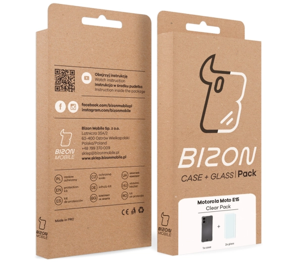 Bizon elastyczne etui Salpa + 2x szkło hartowane Clear Pack do Motorola Moto E15