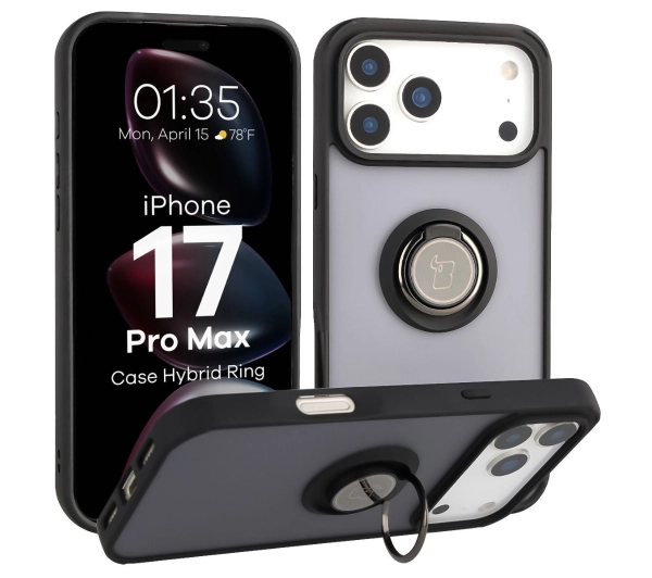 Bizon z uchwytem na palec Hybrid Ring do Apple iPhone 17 Przydymione z Czarną ramką