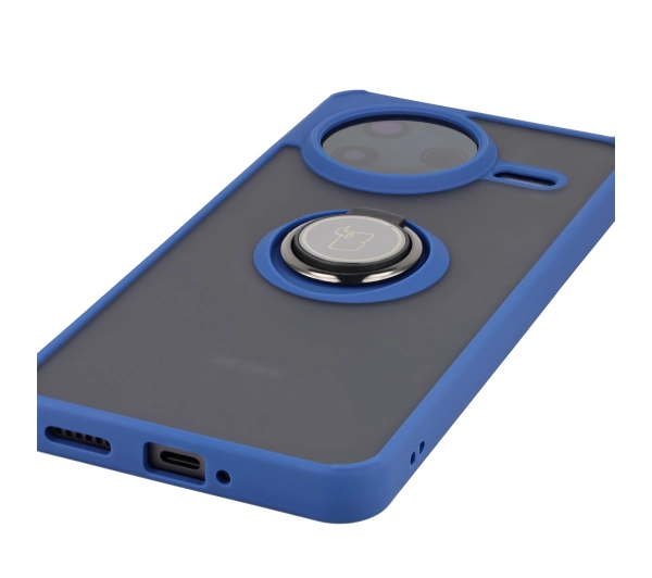 Bizon z uchwytem na palec Hybrid Ring do Xiaomi POCO F7 Pro Przydymione z niebieską ramką