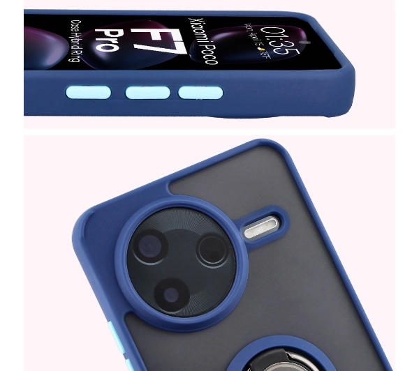 Bizon z uchwytem na palec Hybrid Ring do Xiaomi POCO F7 Pro Przydymione z niebieską ramką