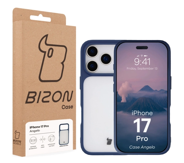 Bizon Angelo do Apple iPhone 17 Pro z niebieską ramką