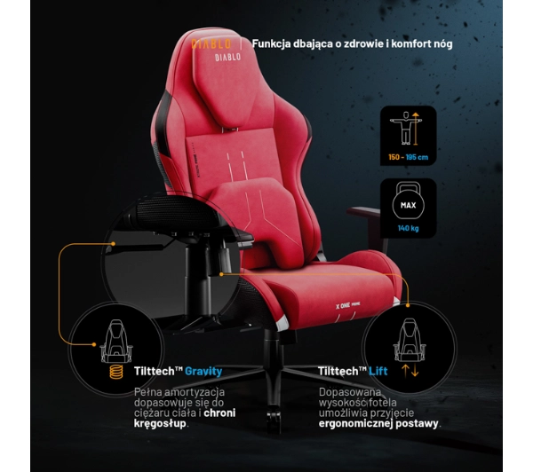 Diablo Chairs X.One Prime Normal Size Bloody Mary Gamingowy Do 140kg Tkanina Czerwony - Kup na Raty - RRSO 0%