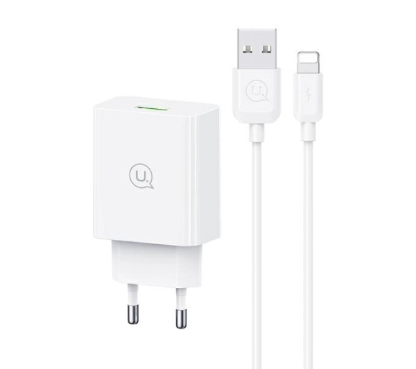 Ładowarka Usams USAMS Ład. siec. 18W + kabel Lightning/ USB-A Fast Charging biały/white series SC SCXLTZ03