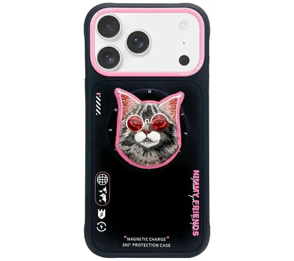 Etui Nimmy Glasses Cool Cat MagSafe do iPhone 17 czarno różowy