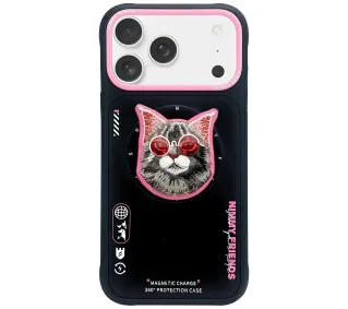 Nimmy Glasses Cool Cat MagSafe do iPhone 17 Czarno-Różowy