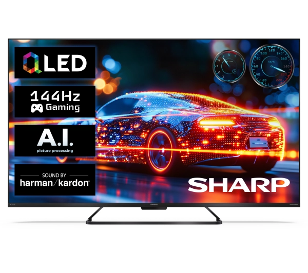 Sharp 50HR8765E 50" QLED 4K 144Hz Google TV Funkcje AI Dolby Vision IQ Dolby Atmos DTS-X HDMI 2.1 DVB-T2