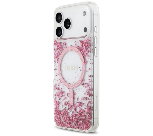 Guess Resin Bottom Glitter MagSafe do iPhone 17 Pro Max różowy
