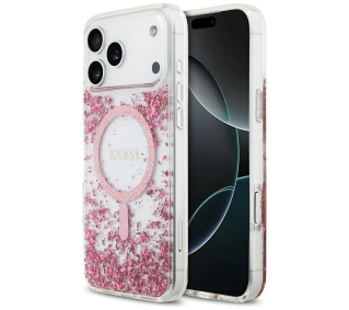 Guess Resin Bottom Glitter MagSafe do iPhone 17 Pro Max różowy