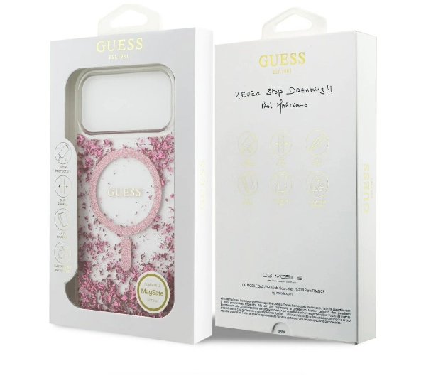 Guess Resin Bottom Glitter MagSafe do iPhone 17 Pro Max różowy