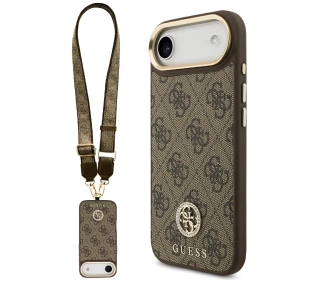 Guess 4G Strass Logo & Big Strap Metal Buttons MagSafe do iPhone Air brązowy
