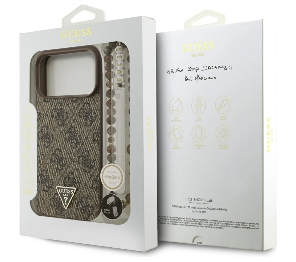 Guess 4G Strap Triangle Logo MagSafe do iPhone 17 Pro Max brązowy
