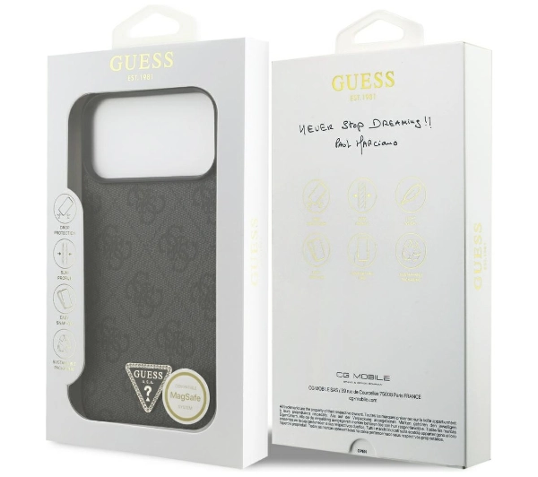 Guess Leather 4G Triangle Strass MagSafe do iPhone 17 Pro Max czarny