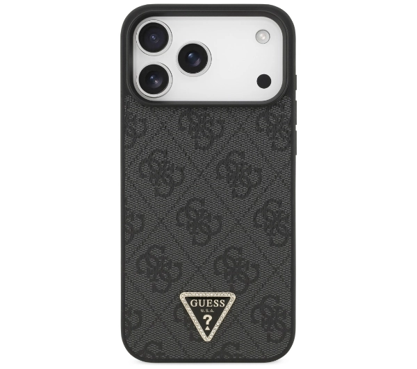 Guess Leather 4G Triangle Strass MagSafe do iPhone 17 Pro Max czarny