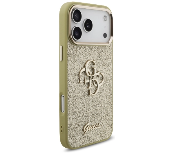 Guess Fixed Glitter Big 4G Metal Frame do iPhone 17 Pro Max złoty