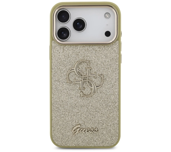 Guess Fixed Glitter Big 4G Metal Frame do iPhone 17 Pro Max złoty