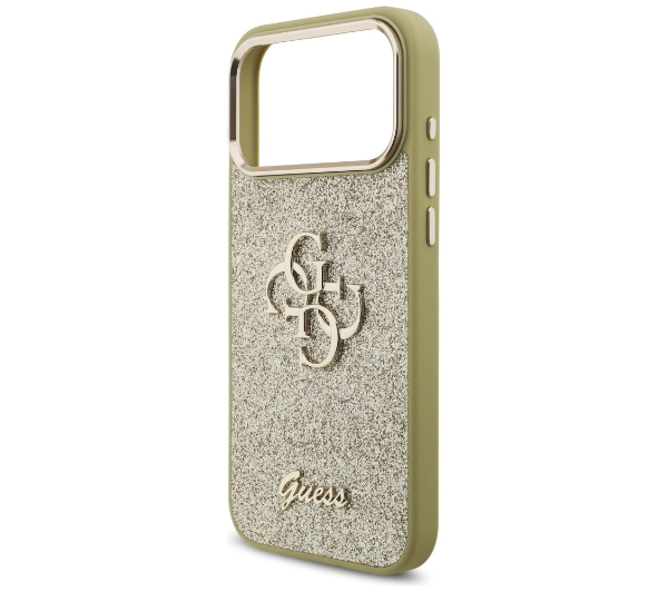 Guess Fixed Glitter Big 4G Metal Frame do iPhone 17 Pro Max złoty