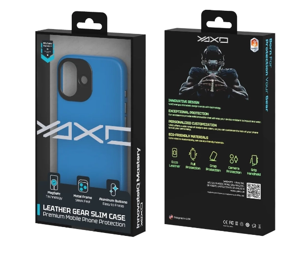 Yaxo Leather Gear Slim Case MagSafe do iPhone 17 Niebieski