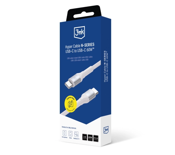 3mk Hyper Cable N-SERIES USB-C do USB-C 1m 20V/3 A 60W Biały