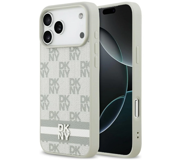 DKNY Checkered with Printed Stripes do iPhone 17 Pro Max Beżowy