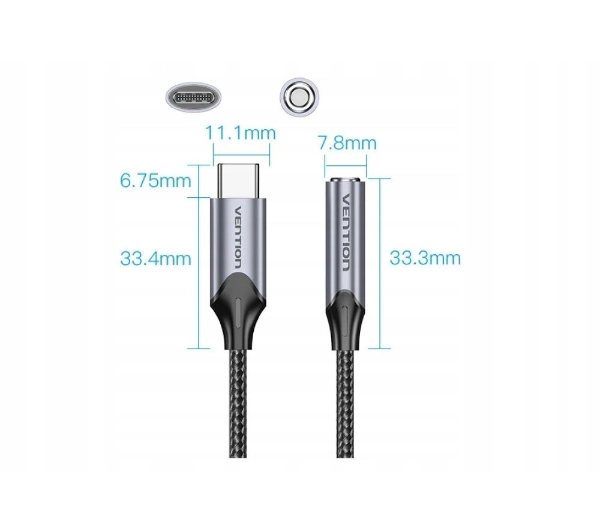 Vention BGMHA USB-C na 3,5mm jack DAC 0,1m Szary