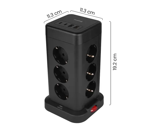 Huslog HUS1051 POWERTOWER 12 gniazd 1,8m Czarny