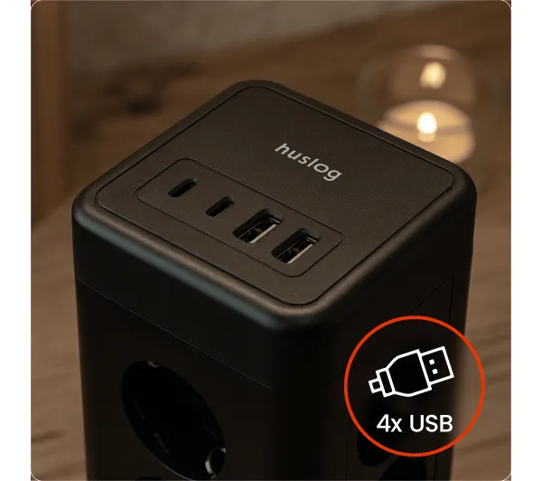 Huslog HUS1051 POWERTOWER 12 gniazd 1,8m Czarny
