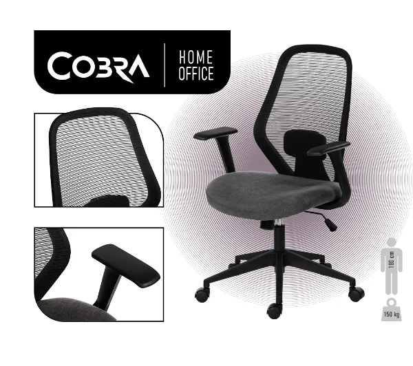 Cobra Office One HF307GY Biurowy do 150kg Tkanina Szary - Kup na Raty - RRSO 0%