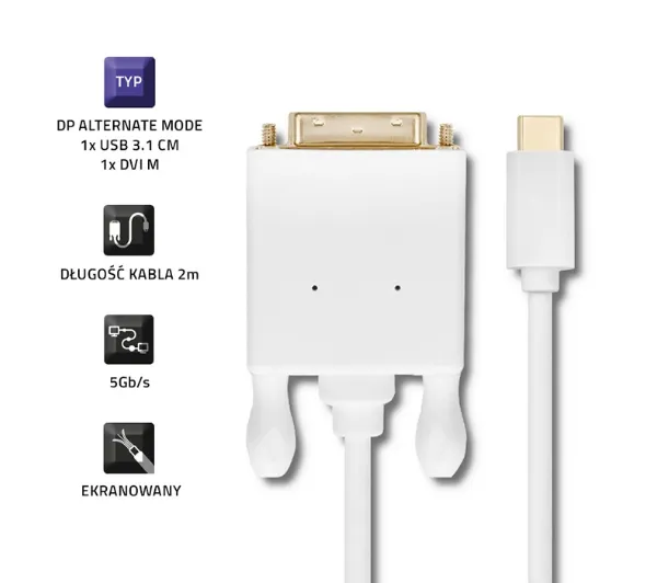 Qoltec 50417 USB 3.1 typ C - DVI 2m Biały