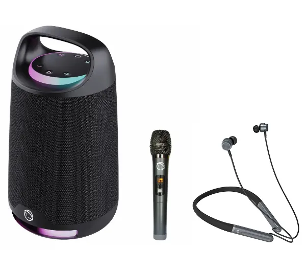 Manta SPK330B OTUS 120W Bluetooth Mikrofon Karaoke Czarny + Słuchawki MNH02