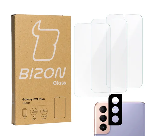 Bizon 3x Szkło hartowane + szybka na aparat Glass Clear Pack do Samsung Galaxy S21 Plus