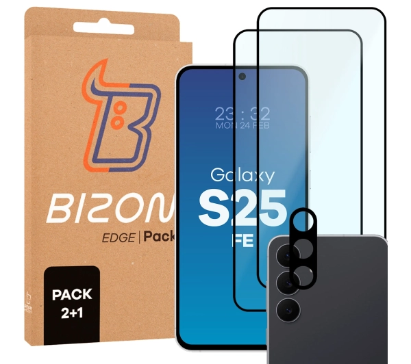 Bizon 2x Szkło + szybka na aparat Edge Pack do Samsung Galaxy S25 FE