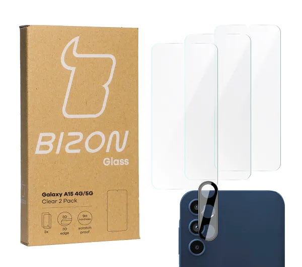 Bizon 3x Szkło hartowane + szybka na aparat Clear 2 Pack do Samsung Galaxy A15 5G/4G