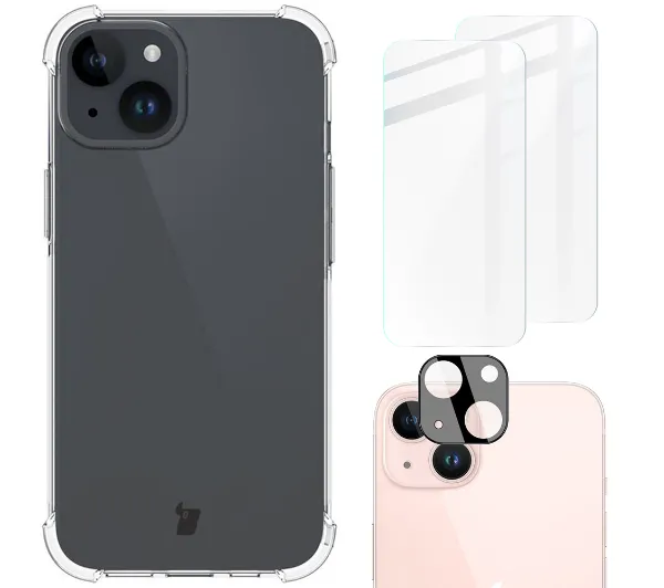 Bizon elastyczne etui + 2x szkło hartowane + szkło na aparat Clear Pack do iPhone 15