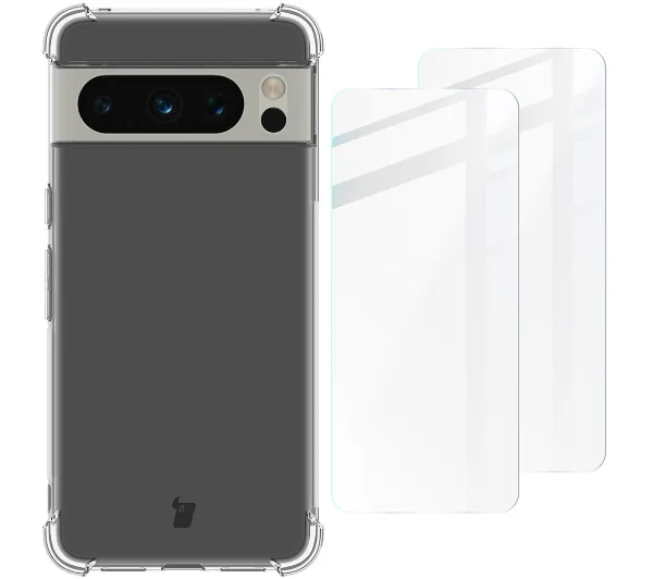 Bizon elastyczne etui + 2x szkło hartowane Clear Pack do Google Pixel 8 Pro