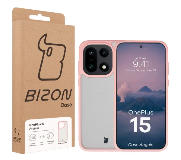 Bizon Angelo do OnePlus 15 Półprzeźroczysty z różową ramką