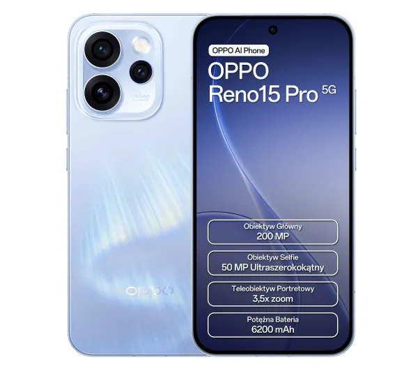 OPPO Reno15 Pro 5G 12/512GB 6,32" 120Hz 200Mpix Niebieski